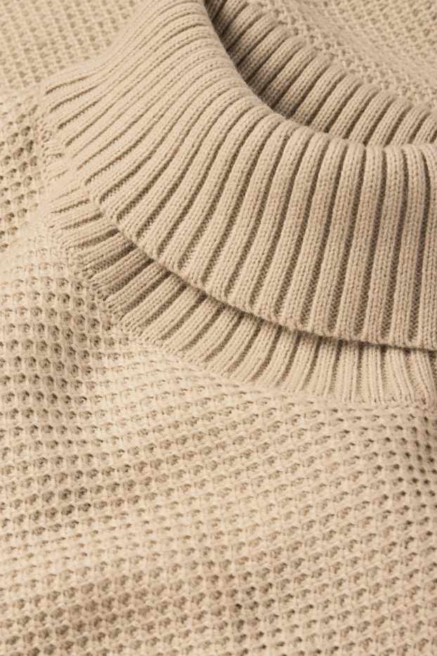 Hommes - Pull à col roulé - texturé - beige
