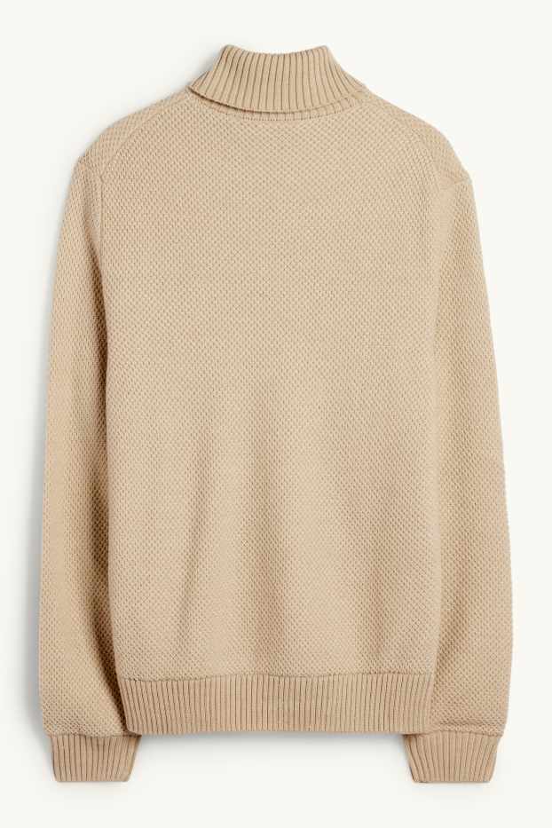 Hommes - Pull à col roulé - texturé - beige