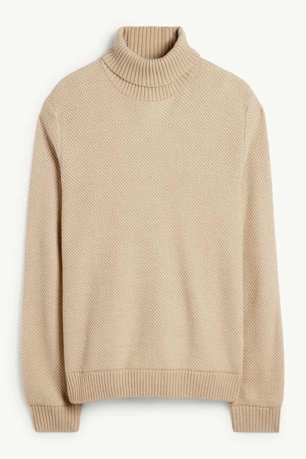 Hommes - Pull à col roulé - texturé - beige