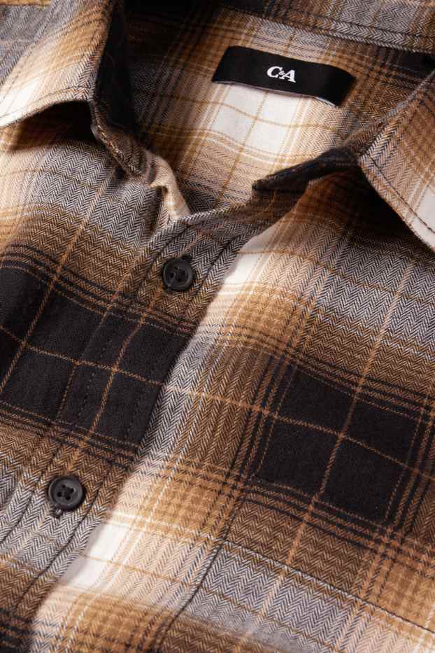 Hommes - Chemise - regular fit - col kent - à carreaux - marron clair