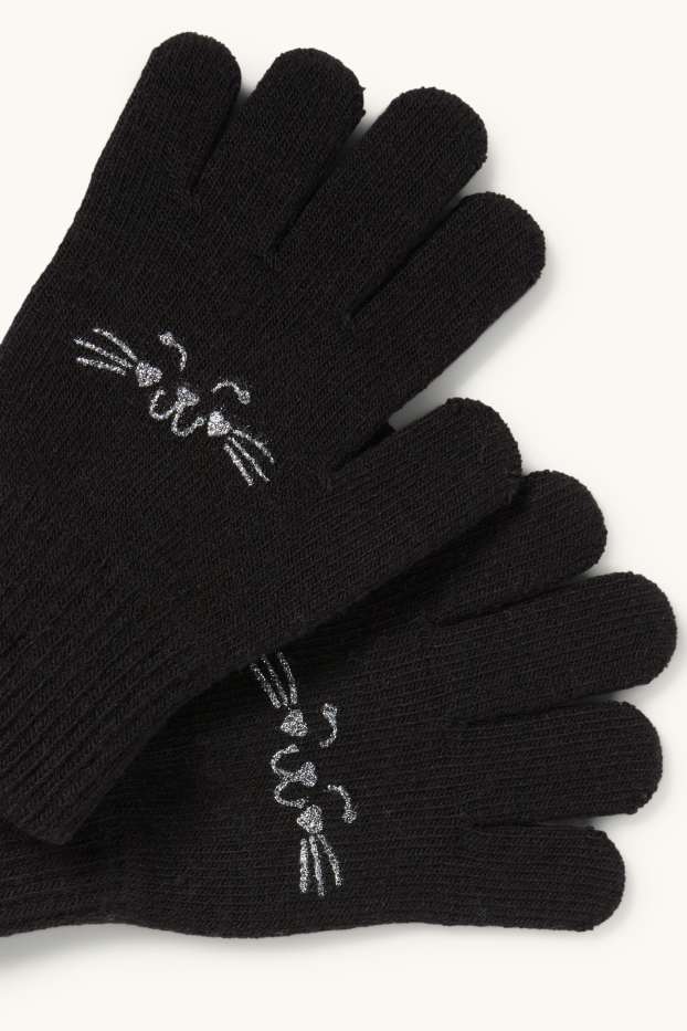 Děti - dívky - Motiv kočičky - rukavice - černá