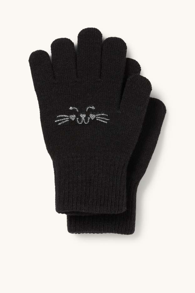 Děti - dívky - Motiv kočičky - rukavice - černá