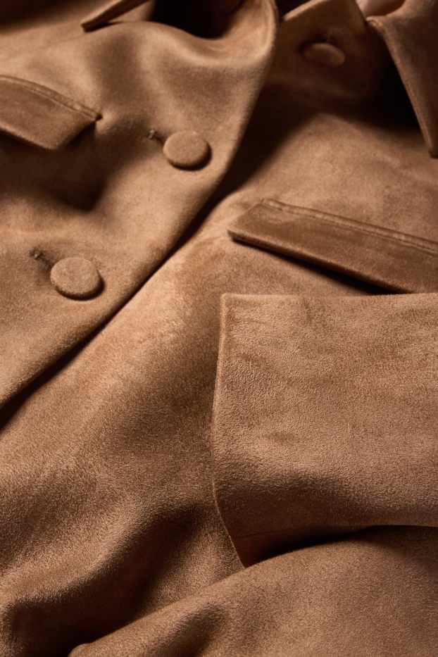 Damen - Crop Blazer - Velourslederimitat - beige