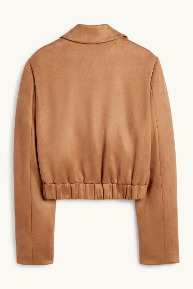 Damen - Crop Blazer - Velourslederimitat - beige