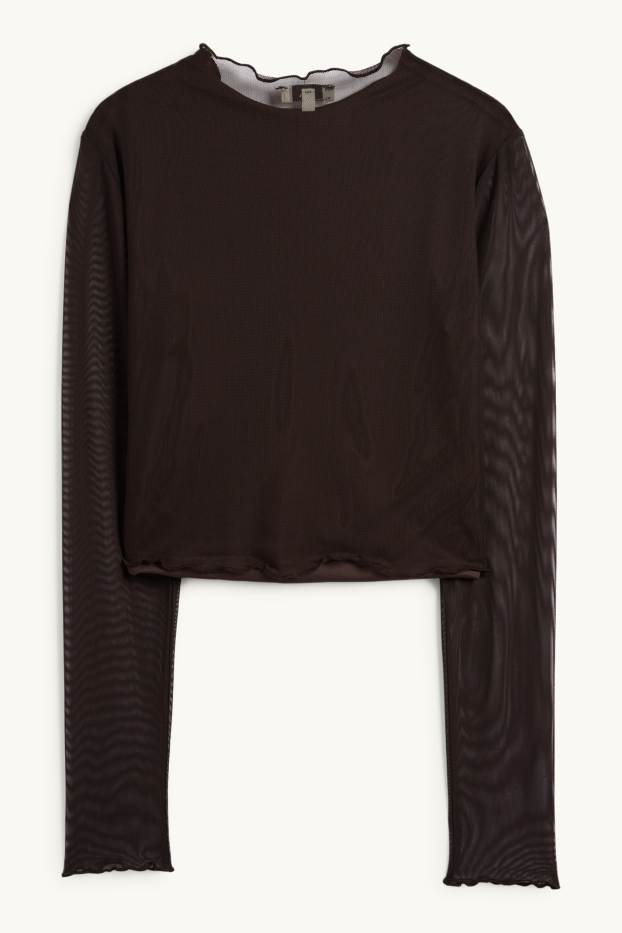 Femmes - Haut à manches longues court - slim fit - filet - noir