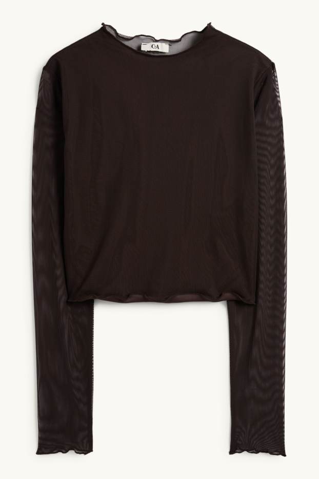 Femmes - Haut à manches longues court - slim fit - filet - noir