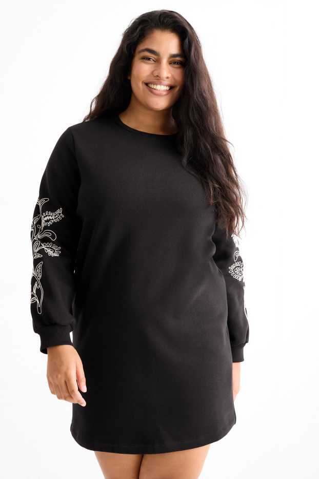 Women - Sweatshirt dress - straight fit - black
