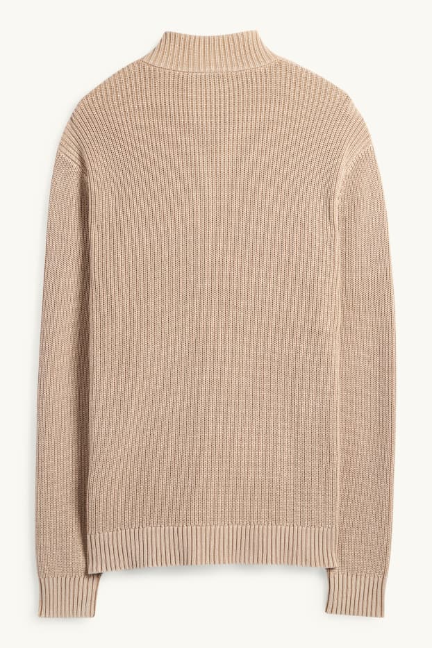 Pánské - Pletený kardigan - žebrovaný - béžová