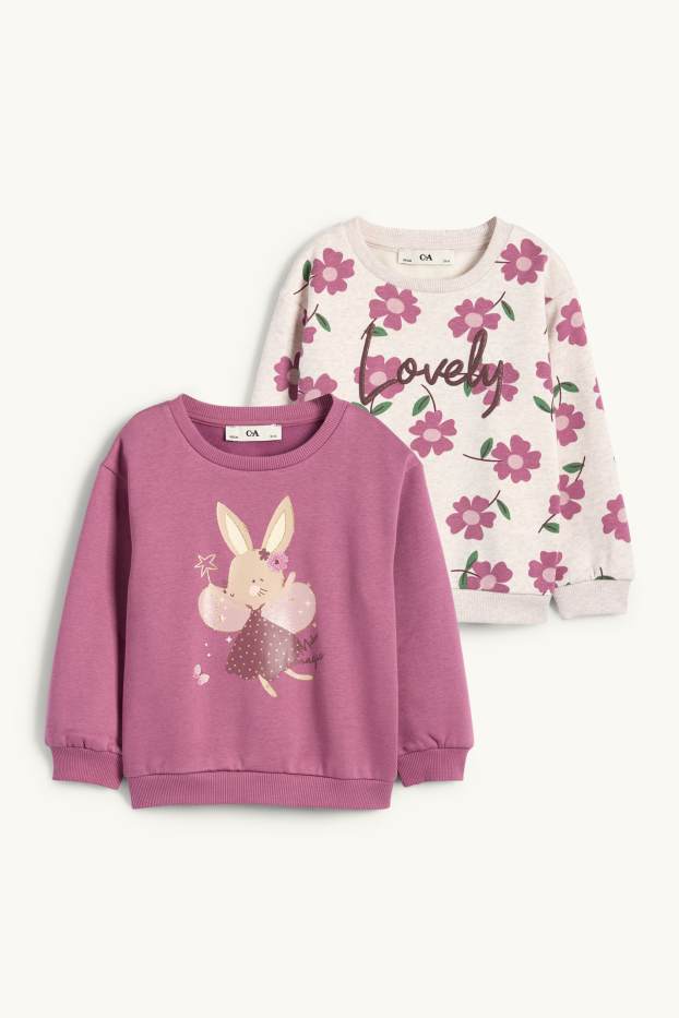 Enfants filles - Lot de 2 - fée et fleur - sweat - violet clair