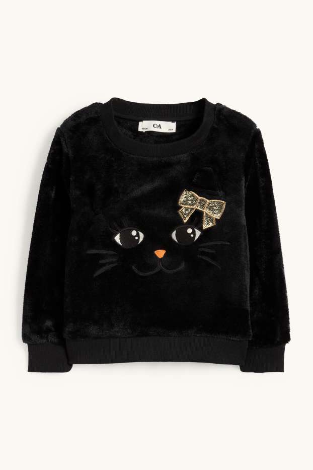 Children Girls - Cat - sweatshirt - black
