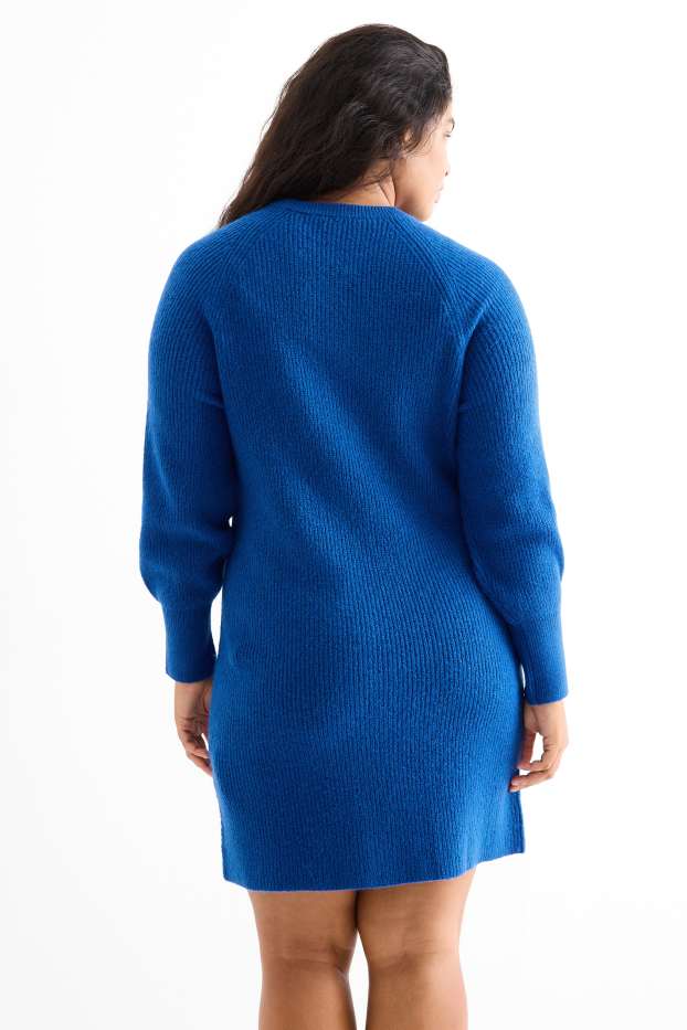 Women - Knitted dress - ribbed - blue