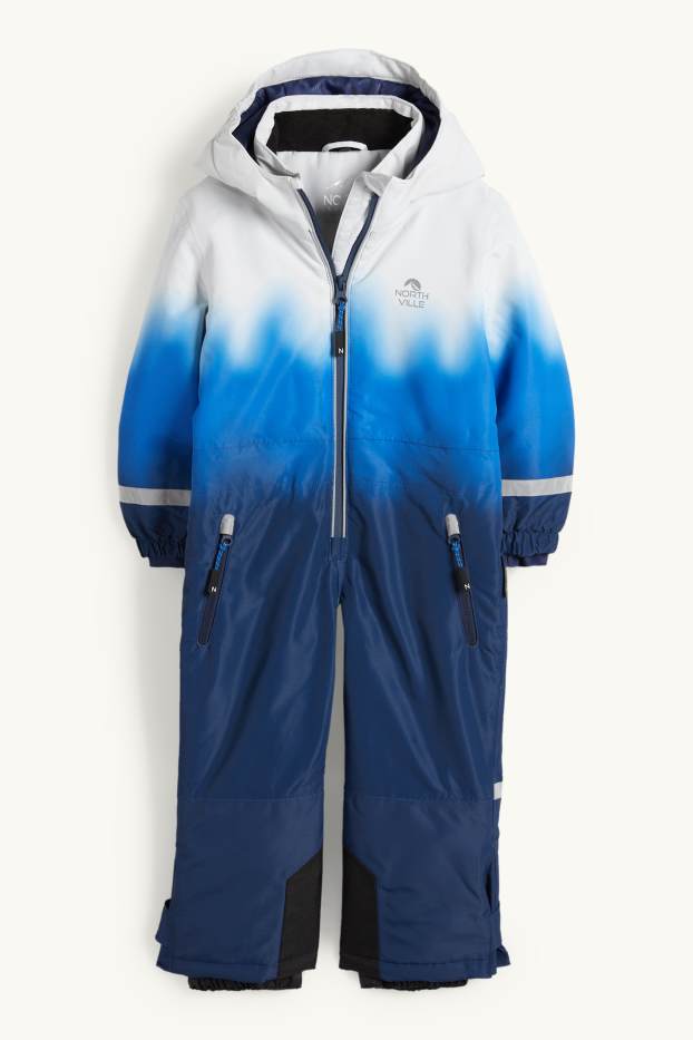 Kinder Jungen - Skianzug mit Kapuze - wasserdicht - gemustert - blau