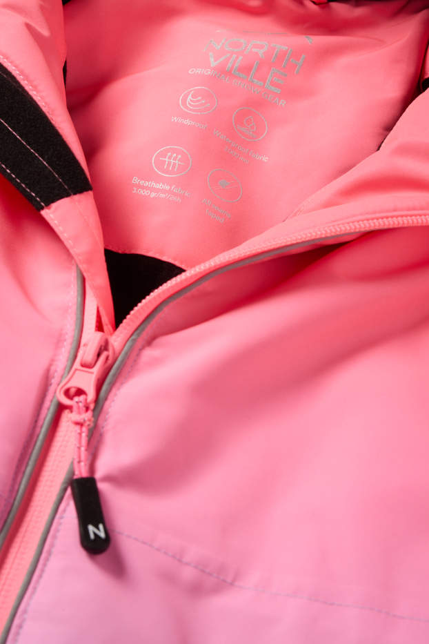 Kinder Mädchen - Skianzug mit Kapuze - wasserdicht - gemustert - neon-pink