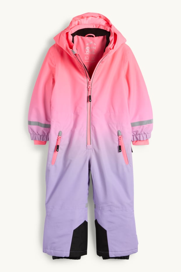 Kinder Mädchen - Skianzug mit Kapuze - wasserdicht - gemustert - neon-pink