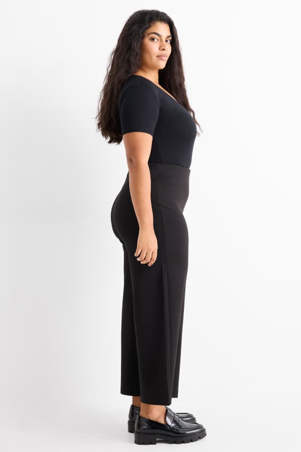 Women - Jersey trousers - high-rise waist - wide leg - black
