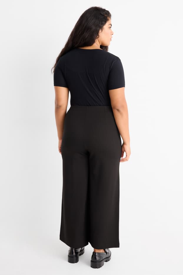 Women - Jersey trousers - high-rise waist - wide leg - black