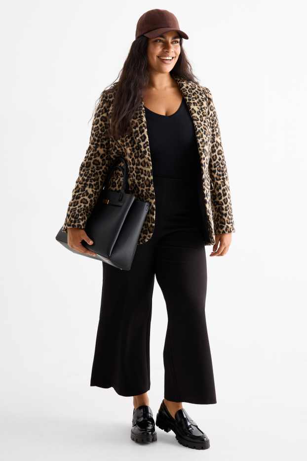 Women - Jersey trousers - high-rise waist - wide leg - black