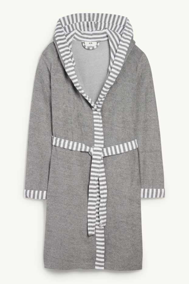 Dames - Frotté badjas, met capuchon - grijs-mix