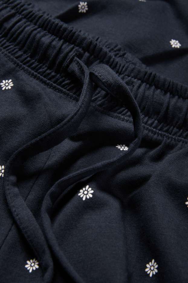 Damen - Pyjamahose - geblümt - dunkelblau