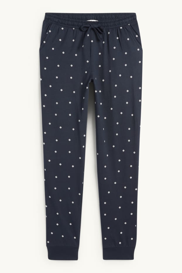 Damen - Pyjamahose - geblümt - dunkelblau