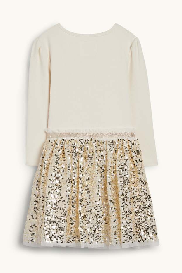 Kinderen: meisjes - Gabby's poppenhuis - jurk - glanseffect - crème wit