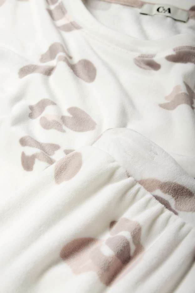 Damen - Winterpyjama - Leo-Print - weiß