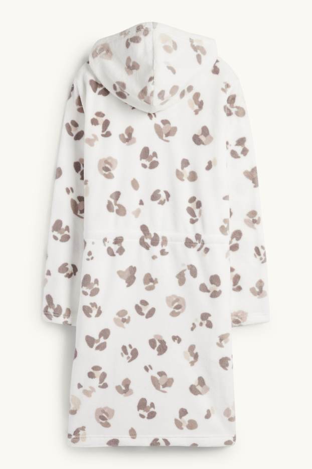Dámské - Župan s kapucí - s leopardím vzorem - bílá