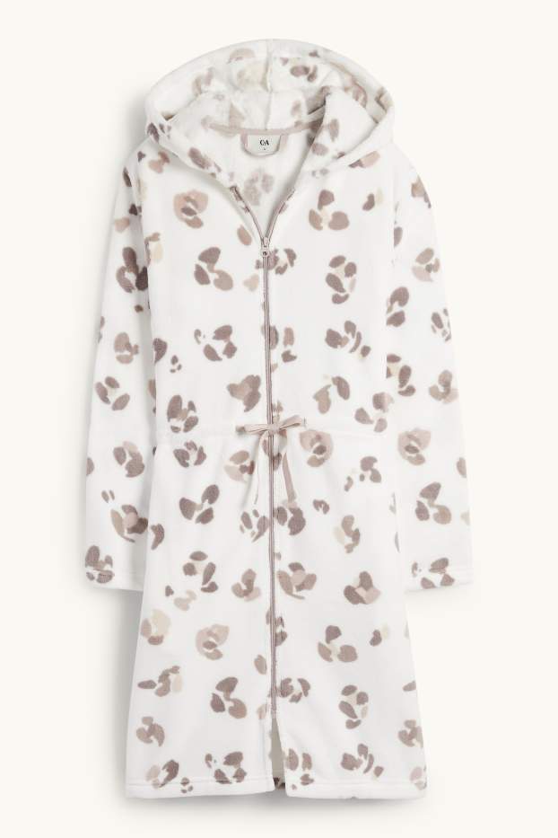 Dámské - Župan s kapucí - s leopardím vzorem - bílá