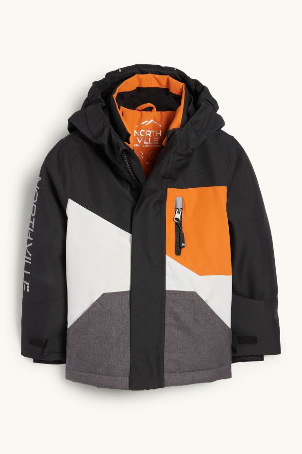 Enfants garçons - Veste de ski à capuche - imperméable - noir