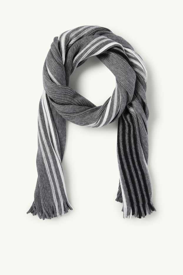 Herren - Strick-Schal - gestreift - grau