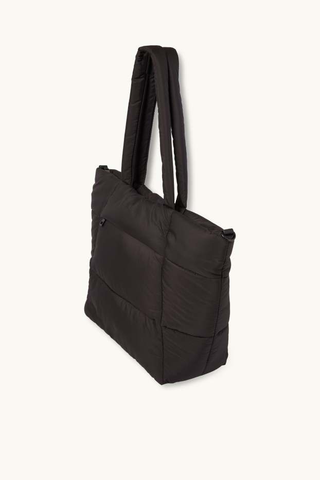Women - Large quilted shopper with detachable bag strap - black