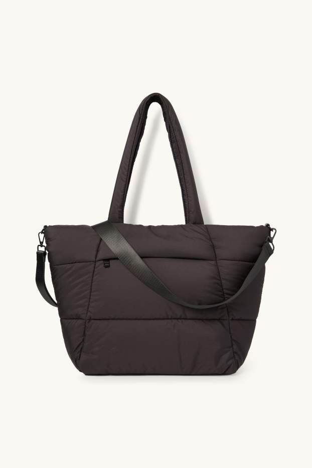 Women - Large quilted shopper with detachable bag strap - black