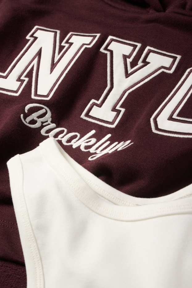 Enfants filles - NYC - ensemble - sweat à capuche et haut - 2 pièces - bordeaux