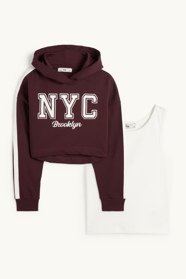 Enfants filles - NYC - ensemble - sweat à capuche et haut - 2 pièces - bordeaux