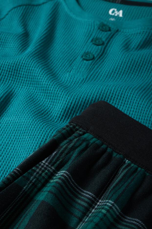 Heren - Pyjama met flanellen broek - donkerturquoise