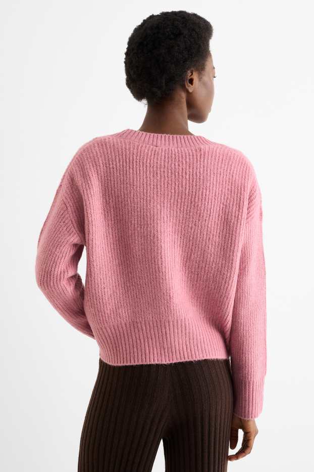 Damen - Strickjacke - gerippt - rosa