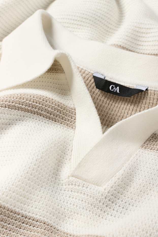 Bărbați - Tricou polo - regular fit - cu dungi - structurat - alb / bej