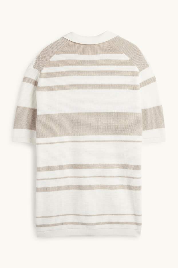 Bărbați - Tricou polo - regular fit - cu dungi - structurat - alb / bej