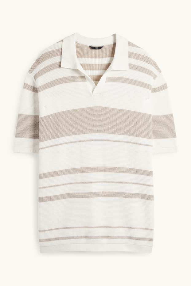 Bărbați - Tricou polo - regular fit - cu dungi - structurat - alb / bej