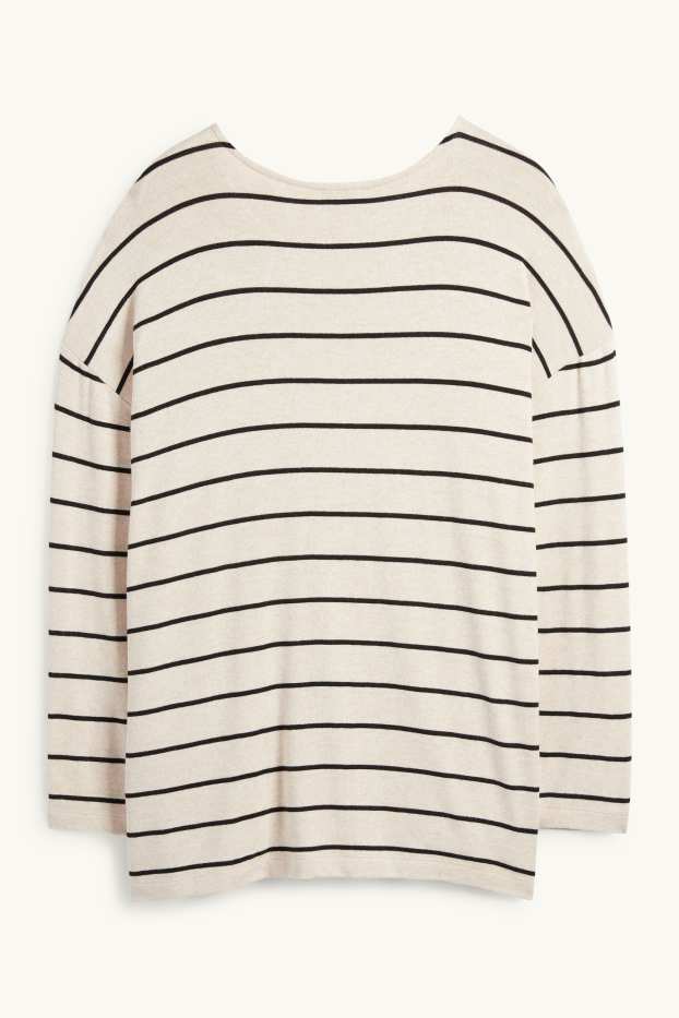 Femmes - Haut à manches longues - relaxed fit - à rayures - noir / beige
