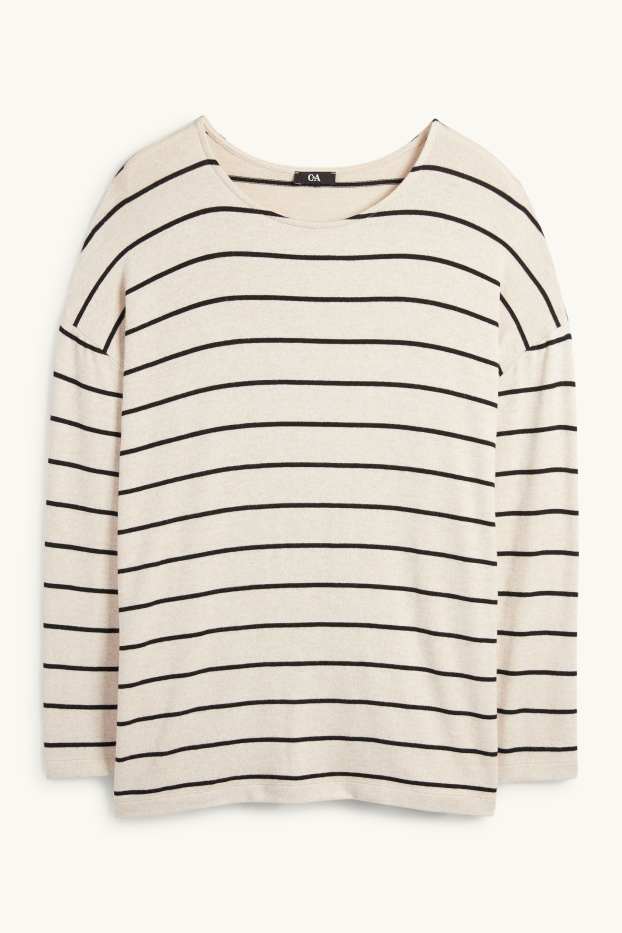 Femmes - Haut à manches longues - relaxed fit - à rayures - noir / beige