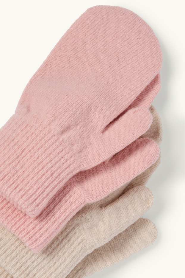 Kinderen: meisjes - Set van 2 paar - gebreide wanten - roze