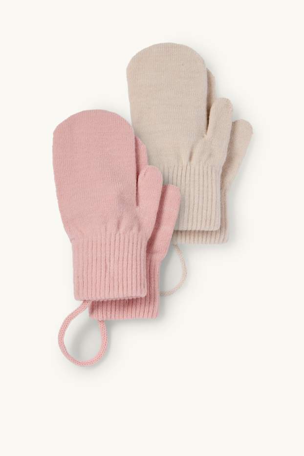 Kinderen: meisjes - Set van 2 paar - gebreide wanten - roze