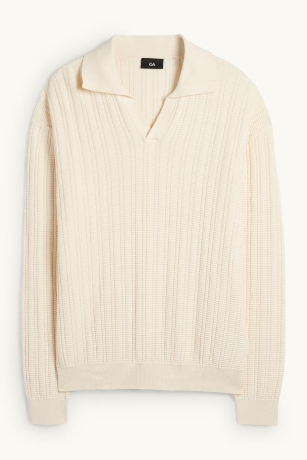 Hommes - Pull - finition texturée - crème