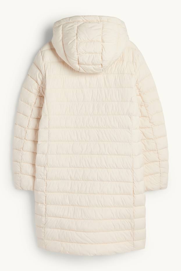 Dámské - Prošívaný kabát s kapucí - krémové barvy