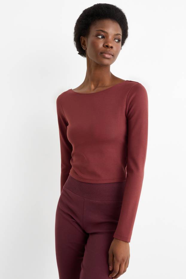 Dames - Korte longsleeve - bordeaux