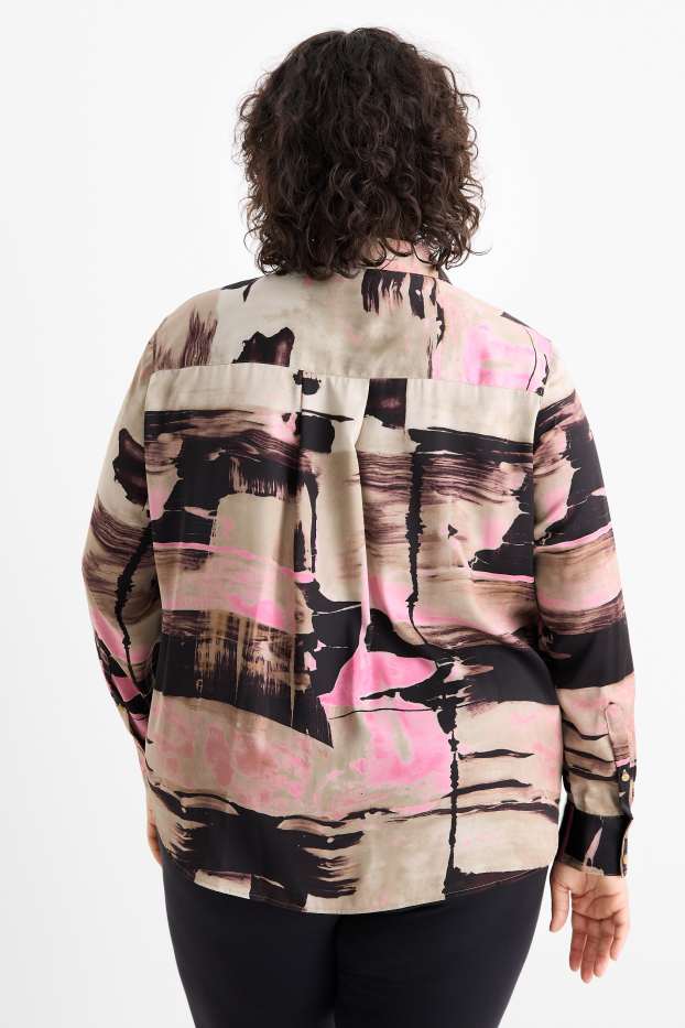 Femmes - Chemisier en satin - à motif - beige / marron