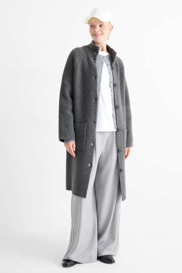 Dames - Lang gebreid vest - donkergrijs