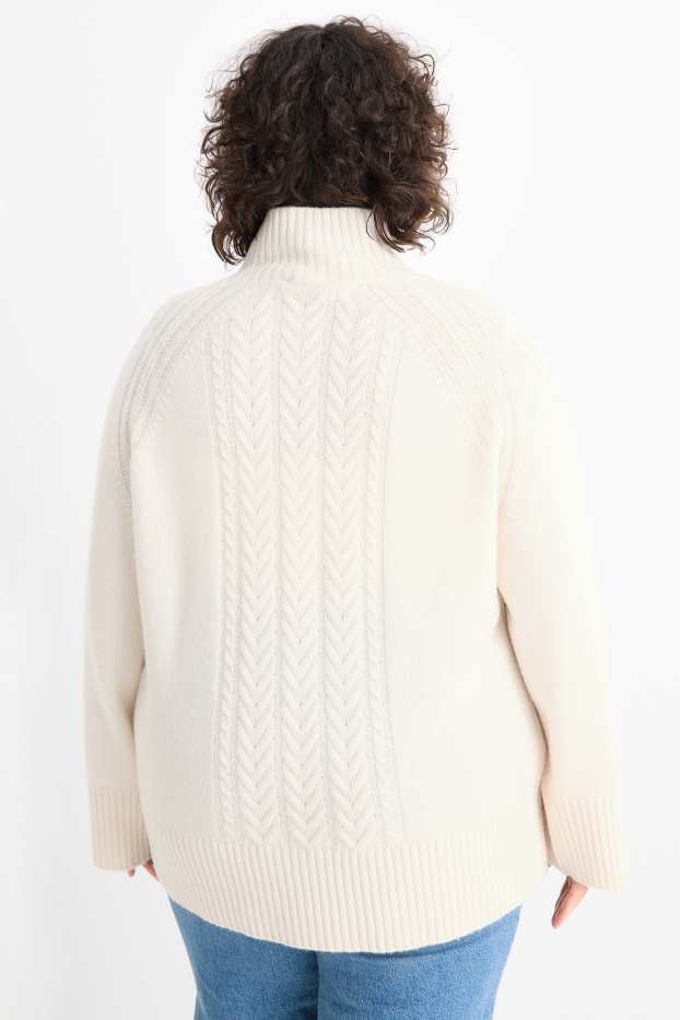 Femmes - Pull à col roulé en cachemire mélangé - laine mélangée - blanc