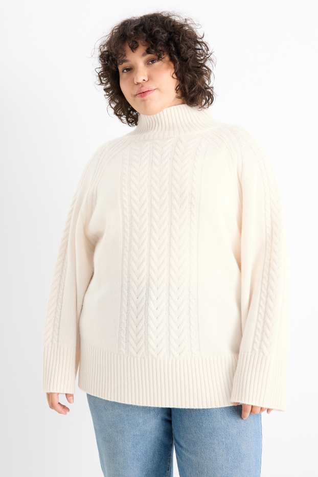 Femmes - Pull à col roulé en cachemire mélangé - laine mélangée - blanc